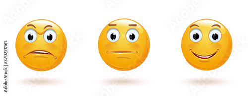 Indifferent cartoon icon. Neutral expressionless or surprised emoticon face. Neutral smiley mood. Vector illustration