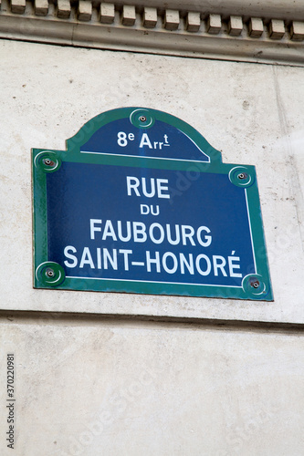 Faubourg, Saint Honore Street Sign  Paris © kevers
