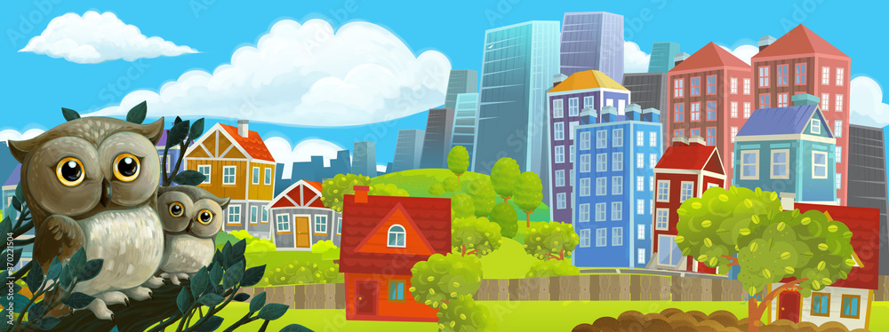 Naklejka premium cartoon happy and funny scene of the middle of a city for differ