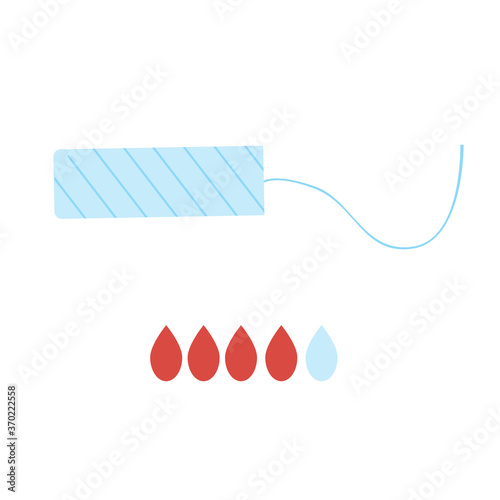 Hygiene menstrual tampon and blood drops as protection and absorbent concept, flat vector stock illustration or infographics isolated on white background