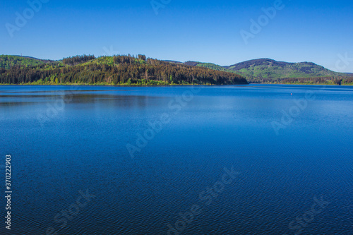 Tranquil view of Granestausee, a reservoir in Harz Mountains National Park, Germany
