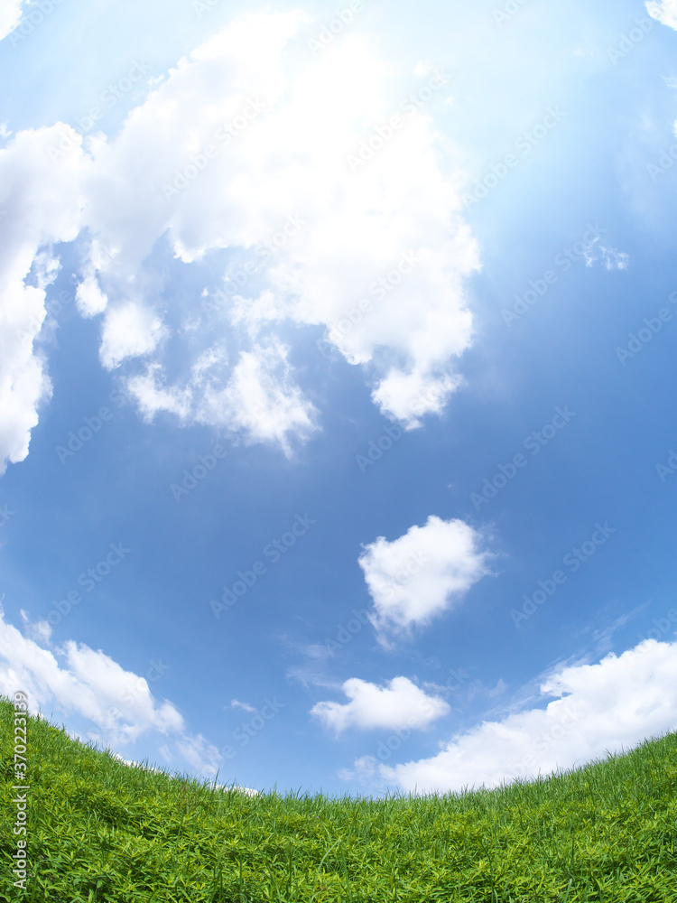 草原と青空に浮かぶ雲 (魚眼Ver)