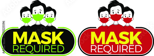 Mask required warning prevention sign - human profile with face mask in rounded rectangular frame - isolated vector information picture