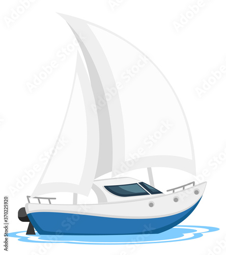 Yacht sailing in water on white background