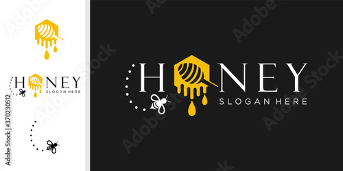 Vector honey and bee logo, honey and bee, honeycomb, hive logo or insignia, emblems, labels and badges and other branding objects.