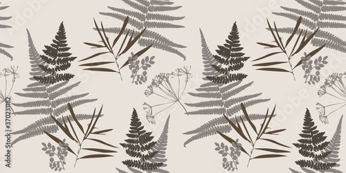 Vector herbal pattern. Seamless floral background for packaging  textiles  Wallpaper. Monochrome floral elements. White background. Hand-drawn vector illustration