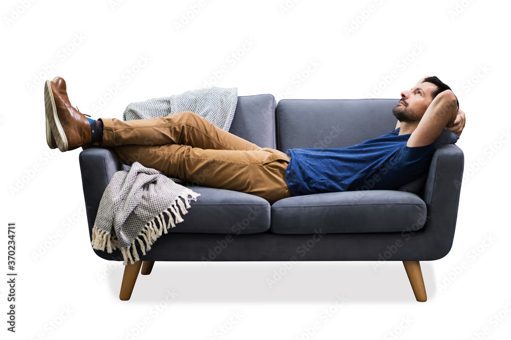 Man Relaxing On Sofa - obrazy, fototapety, plakaty 