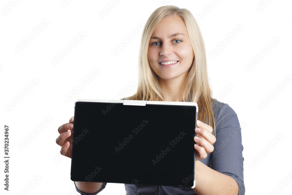 Fototapeta premium Frau hält Tablet