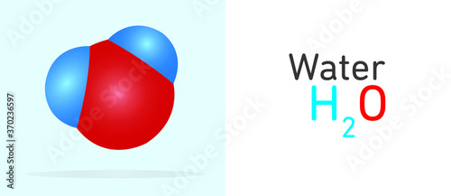 Water (H2O) water molecule. Space filling model. Structural Chemical Formula and Molecule Model. Chemistry Education
