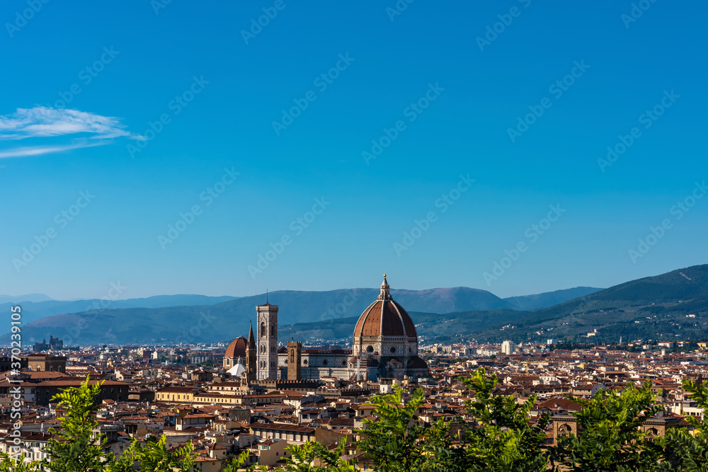 Fototapeta premium Picturesque view of Florence and Duomo Cathedral from Michelangelo Square, Italy. Selective focus. 