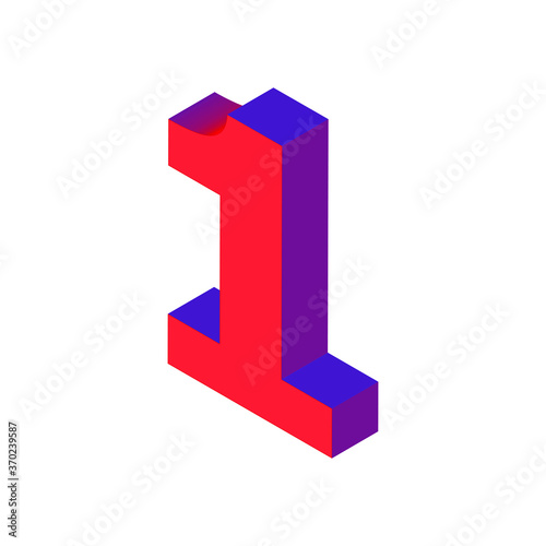 3D Red Isometric number 1. Vector