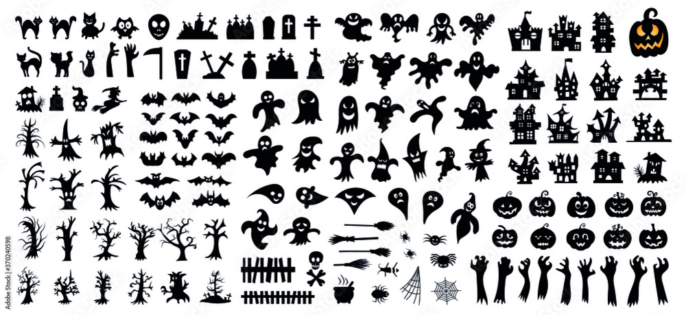Set of silhouettes of Halloween on a white background. Vector illustration Set of silhouettes of Halloween on a white background. Vector illustration