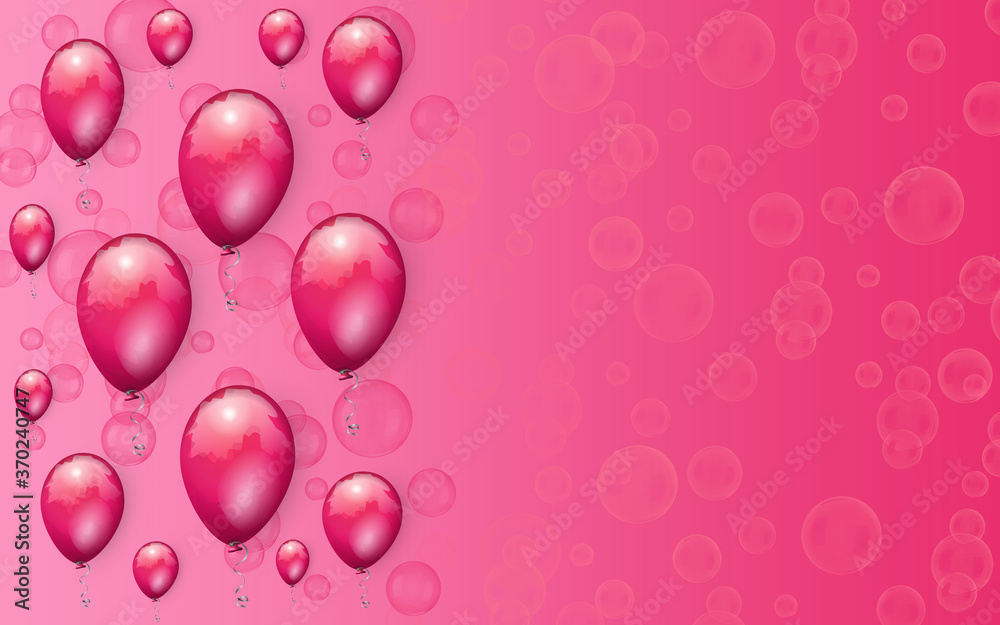 pink balloons and  water bubbles on pink background flying with a free right space for text or object : work smart not hard concept 