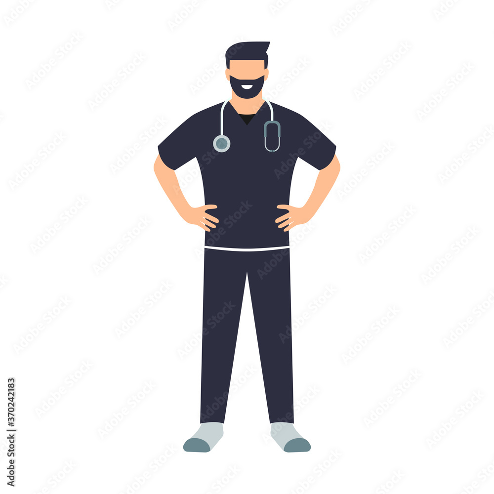 Doctor. Médico o enfermero. Hospital o clínica. Personal de salud. Ilustración vectorial estilo plano. Cuida tu salud