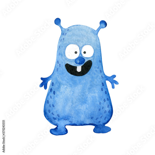 Cute blue monster. Watercolor illustration isolated on white. © Elena