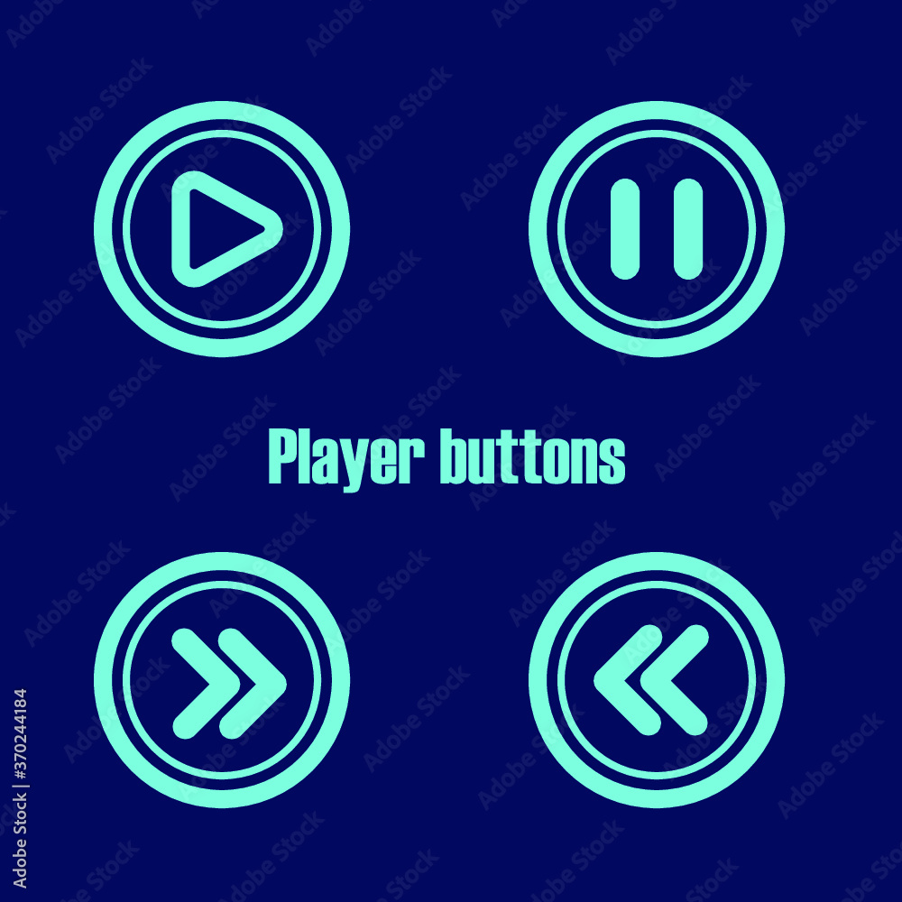 media player buttons line icon flat design vector template. Dark blue background. Isolated vector media player buttons line icon flat design vector template. Dark blue background. Isolated vector