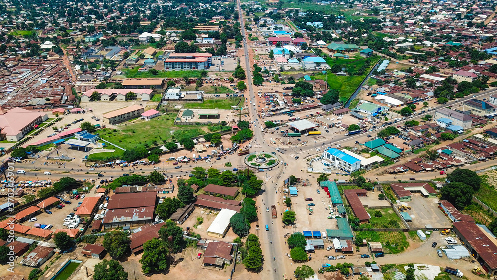 Beautiful aerial view of Makurdi city commercial center 
