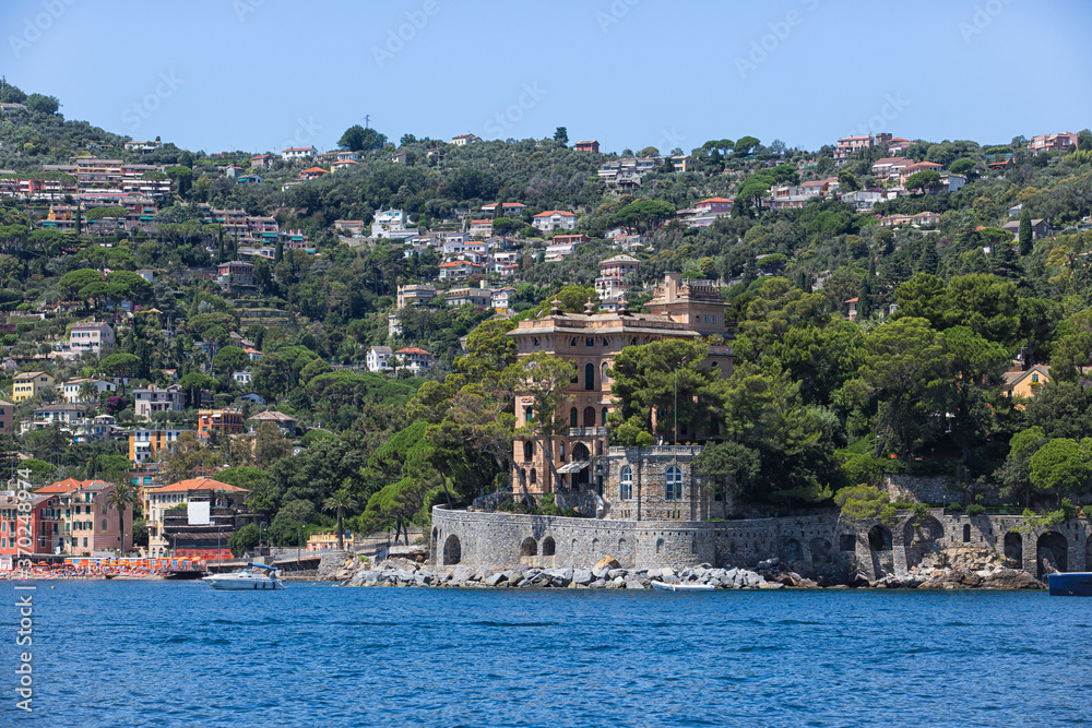 View from the sea of the Ligurian coast in Italy