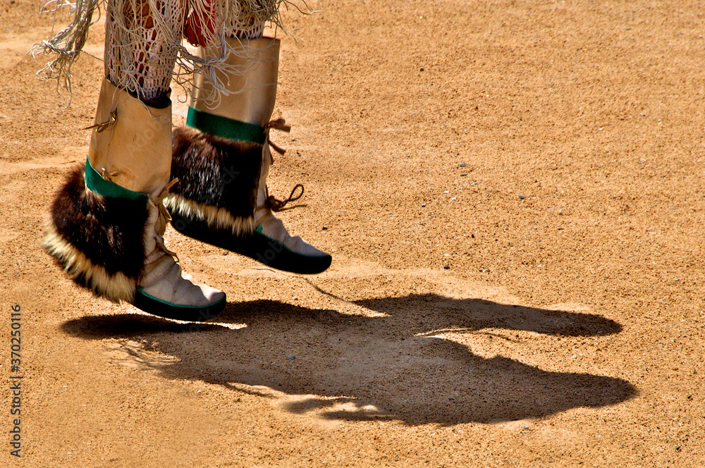 Shadow Dance. Closeup of Pueblo dancer’s feet and shadow, Indian Pueblo ...
