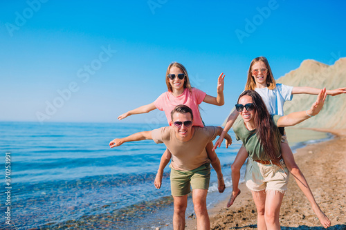 Young family on vacation have a lot of fun
