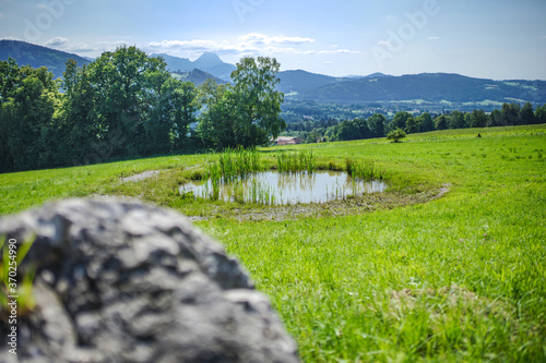 Stein und Teich vor dem Traunstein / Gebirge photo