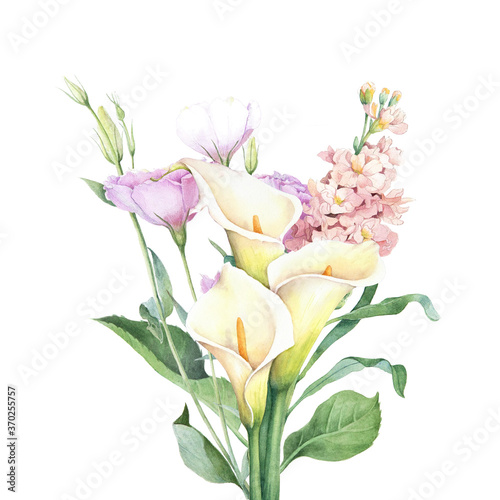 Foto Watercolor floral bouquet with calla lillies