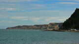 View of cliff layers (strata) on the coast, at Cape Kidnappers, near Clifton, Hawke's Bay, NZ