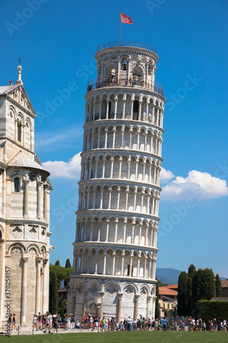 The famous leaning tower of Pisa  Torre Pendente di Pisa in italian   Pisa  Tuscany  Italy