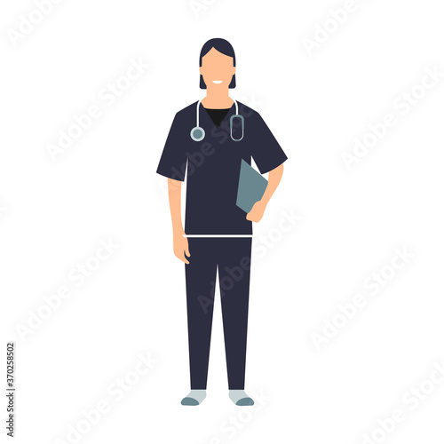 Doctora. Médico o enfermera. Personal de salud. Profesional. Hospital o clínica. Ilustración vectorial estilo plano © Frank