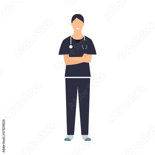Doctora. Médico o enfermera. Personal de salud. Profesional. Hospital o clínica. Ilustración vectorial estilo plano © Frank