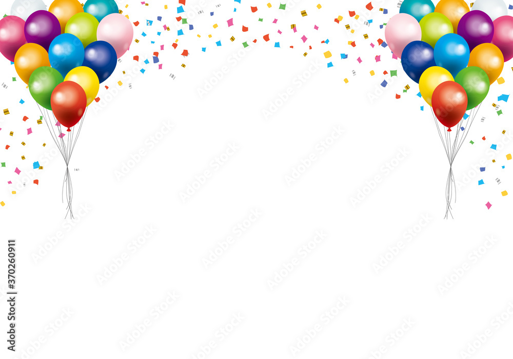 ハッピーで楽しそうなイメージの背景イラスト 風船バルーンと紙吹雪白バック Background Illustration Of Balloons Stock Vector Adobe Stock