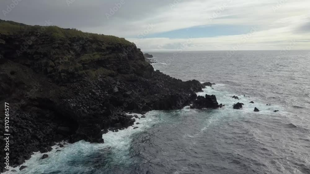 Aerial Fly By Beautiful Steep Atlantic Ocean Lava Cliffs On Terceira Island, Aerial Fly By Beautiful Steep Atlantic Ocean Lava Cliffs On Terceira Island,