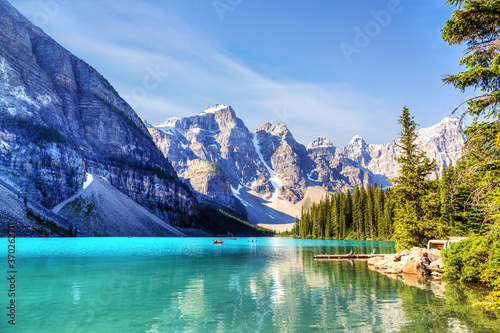 Boating on Moraine Lake in the Canadian Rocky Mountains