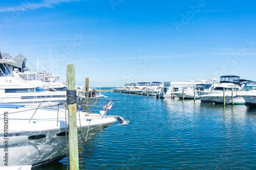 Yachts docked at a yacht club in Long Beach Island, New Jersey photo