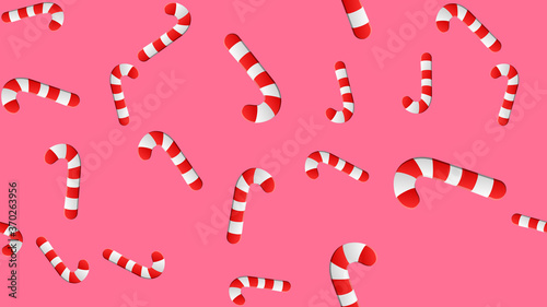 Christmas Candy Cane Round white and red sweet set. Seamless Pattern Decoration. Wrapping paper, textile template. Blue background