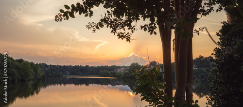 Sunset by the Cary Park Lake on a summer day