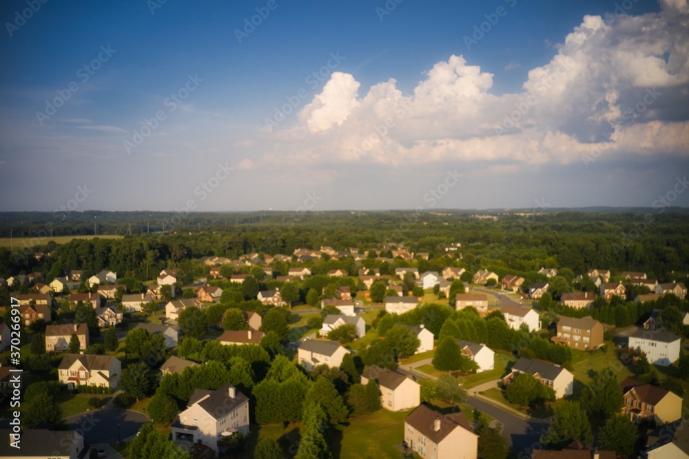 Panoramic aerial view of an upscale sub division in suburbs of Atlanta, GA