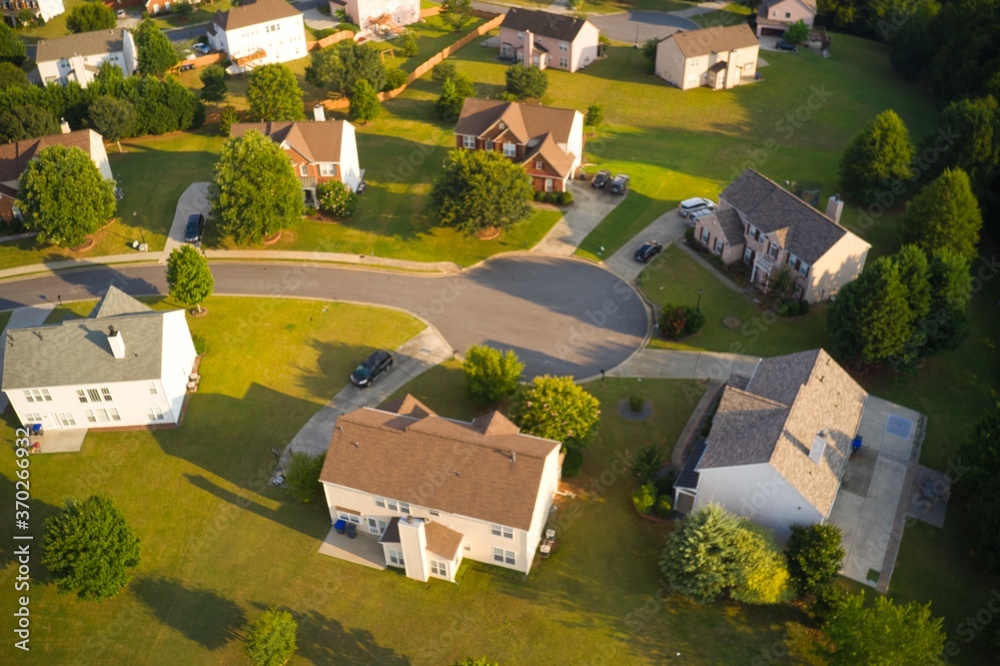 Aerial panoramic view of an upscale sub division in suburbs of Atlanta, GA