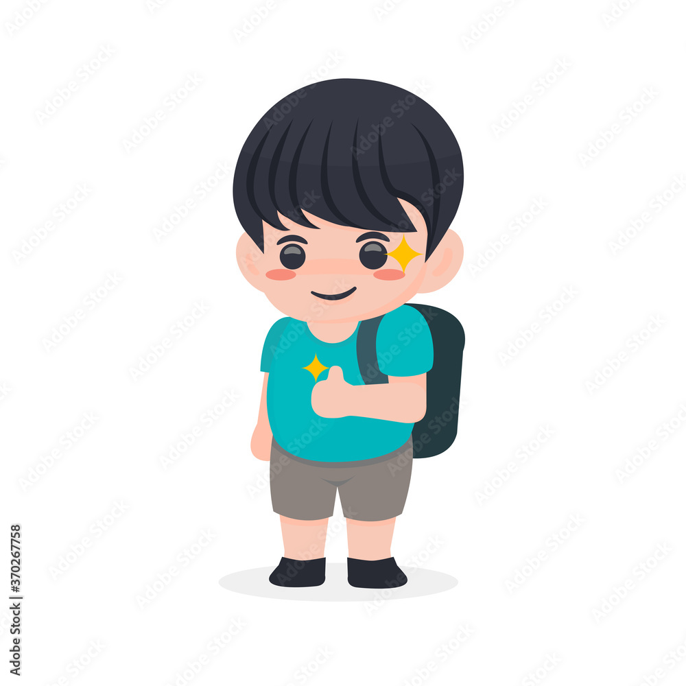 Cute Boy Cartoon Character Vector.Back to School Concept Cute Boy Cartoon Character Vector.Back to School Concept