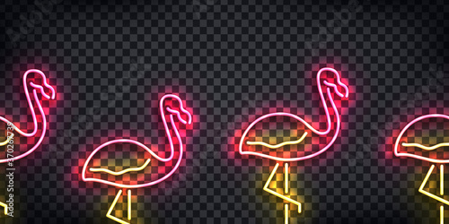 Vector realistic isolated neon sign of Flamingo seamless pattern for template website decoration and wallpaper covering on the transparent background. Concept of summer.
