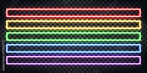 Vector set of realistic isolated neon sign of colorful panoramic rectangle frame for template and layout on the transparent background.

