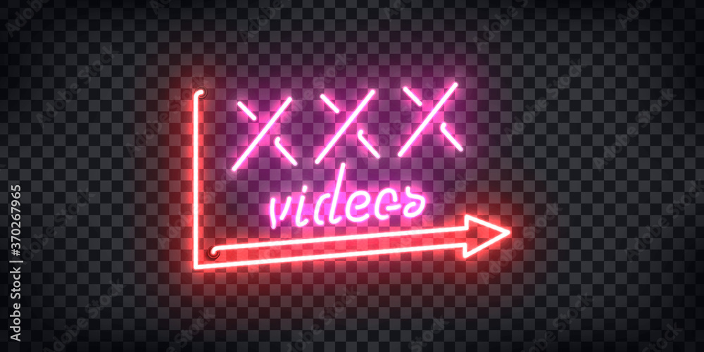 Vector realistic isolated neon sign of XXX adult videos logo for decoration and covering on the transparent background.