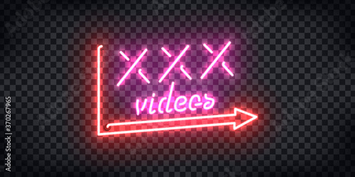 Vector realistic isolated neon sign of XXX adult videos logo for decoration and covering on the transparent background.