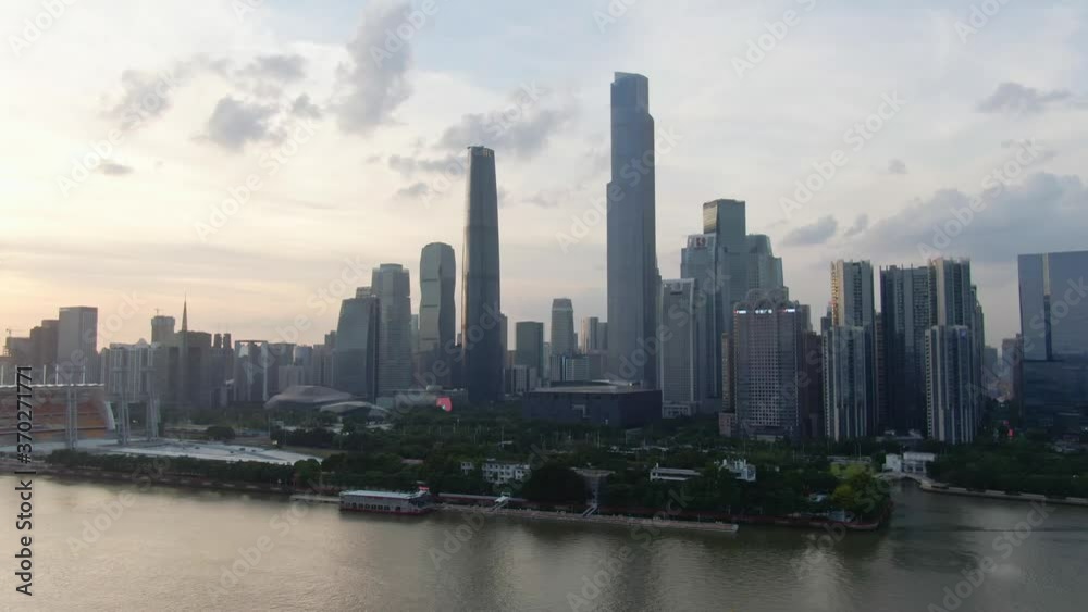 Aerial view of Guangzhou city in China. Drone shot footage 4k(UHD).