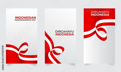 Indonesian independence day Instagram story bundle. Flag of Indonesia Vector set. Editable vertical background. Dirgahayu Indonesia august 17th  photo