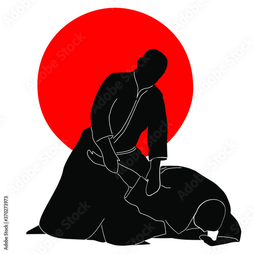 Martial arts fighters on a red circle background