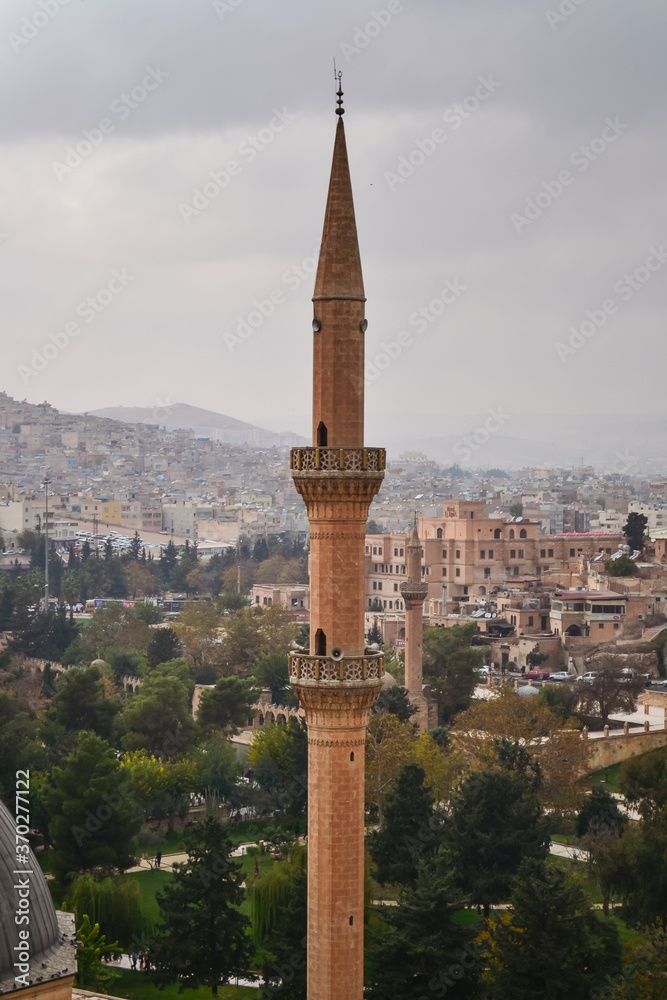 dramatic panoramic city view from fort with Mevlid Halil Mosque minaret