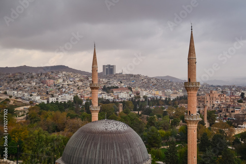 Obraz na płótnie dramatic panoramic city view from fort with Mevlid Halil Mosque minaret w salonie