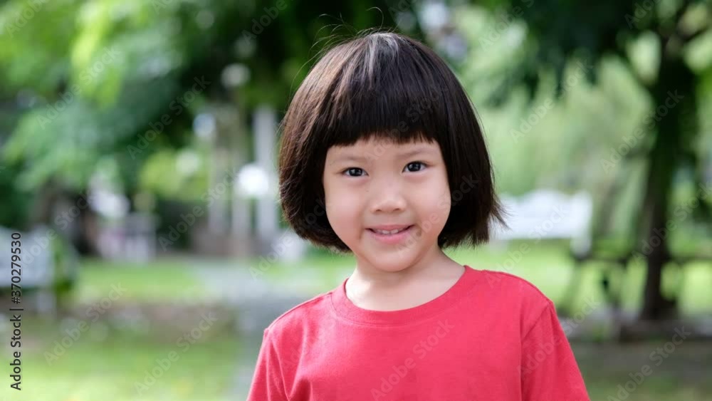 portrait asian kid, child enjoy and happy, little girl
