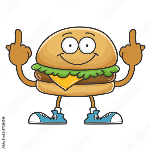 cheese hamburger giving the middle fingers